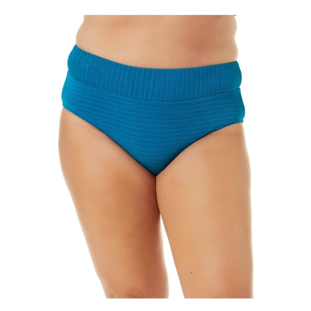 Time and Tru Women's Large Solid Blue Variegated Rib High Rise Swimsuit Bottom